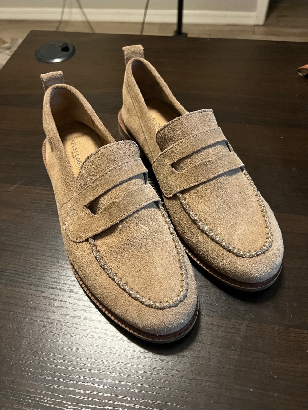 Kelsi Dagger Brooklyn Tan Taupe Suede Penny Loafer Shoes 9